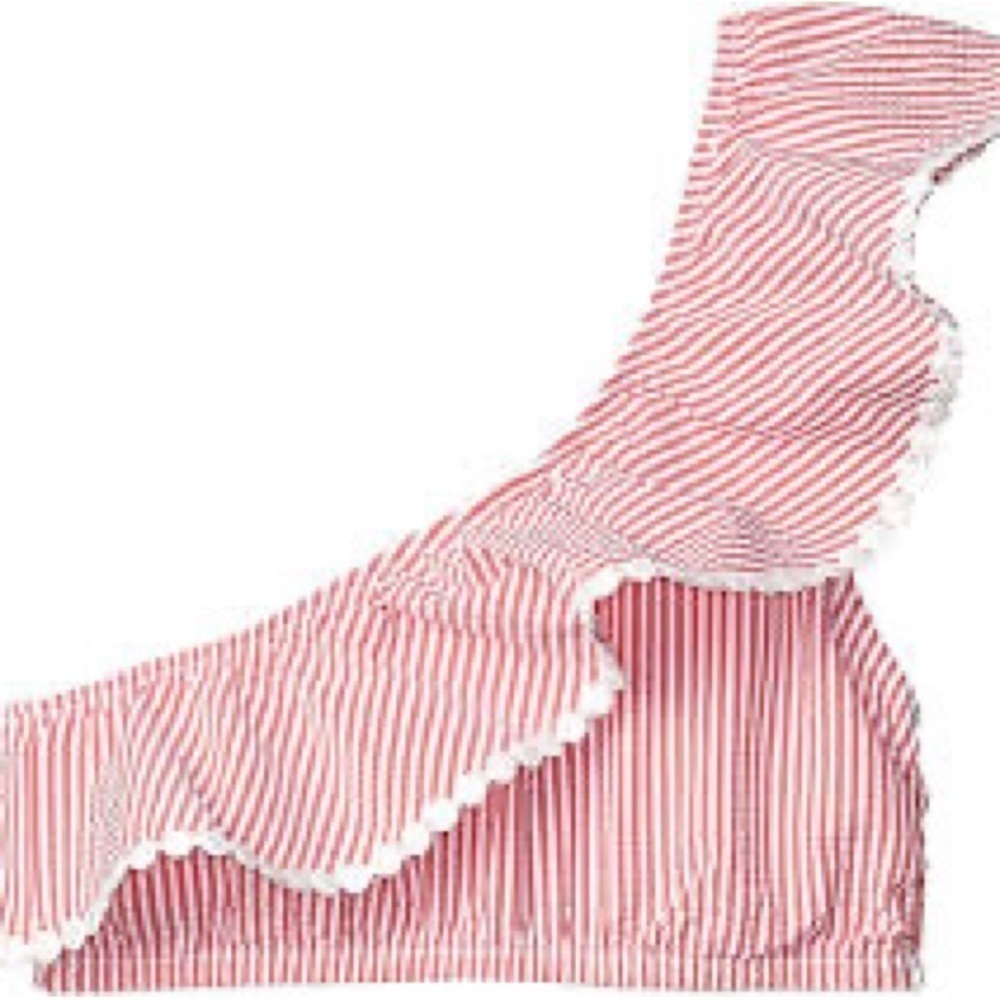 JCrew One-shoulder bikini top in seersucker